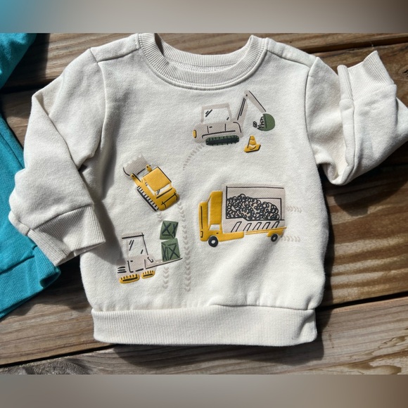 2 Carter's Blue Dinosaur and Cream Construction 12M Sweatshirts - Baby Toddler - Picture 3 of 5
